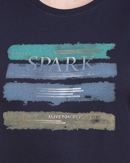 T-Shirt for Women l Breathable & Soft with Color Fastness Regular Fit Round Neck Cotton Blend Fabric Printed Pattern