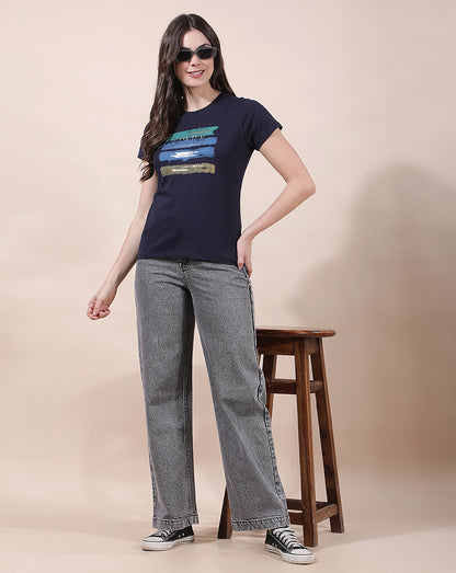 T-Shirt for Women l Breathable & Soft with Color Fastness Regular Fit Round Neck Cotton Blend Fabric Printed Pattern