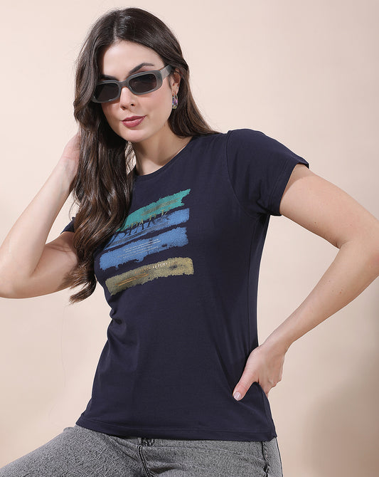 T-Shirt for Women l Breathable & Soft with Color Fastness Regular Fit Round Neck Cotton Blend Fabric Printed Pattern