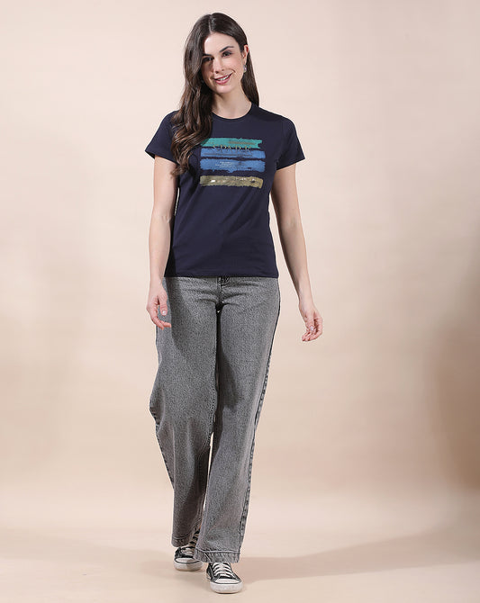 T-Shirt for Women l Breathable & Soft with Color Fastness Regular Fit Round Neck Cotton Blend Fabric Printed Pattern