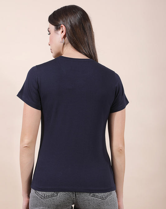 T-Shirt for Women l Breathable & Soft with Color Fastness Regular Fit Round Neck Cotton Blend Fabric Printed Pattern