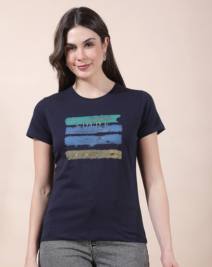 T-Shirt for Women l Breathable & Soft with Color Fastness Regular Fit Round Neck Cotton Blend Fabric Printed Pattern