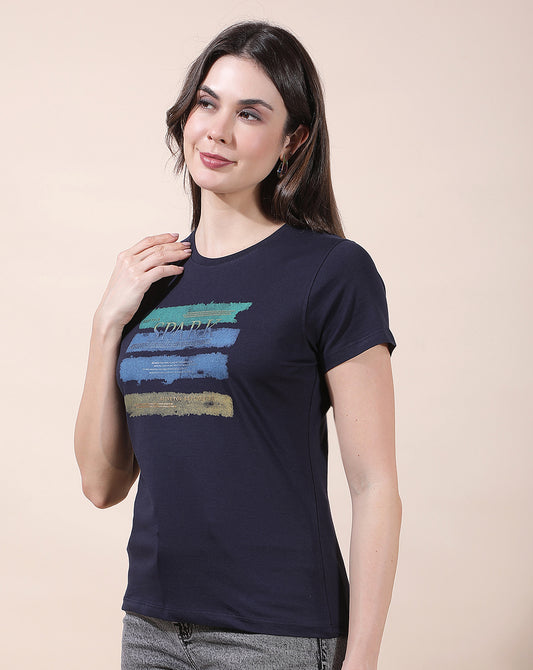 T-Shirt for Women l Breathable & Soft with Color Fastness Regular Fit Round Neck Cotton Blend Fabric Printed Pattern