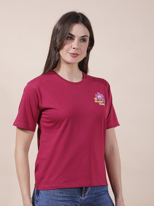 T-Shirt for Women l Breathable & Soft with Color Fastness Regular Fit Round Neck Poly Cotton Fabric Printed Pattern