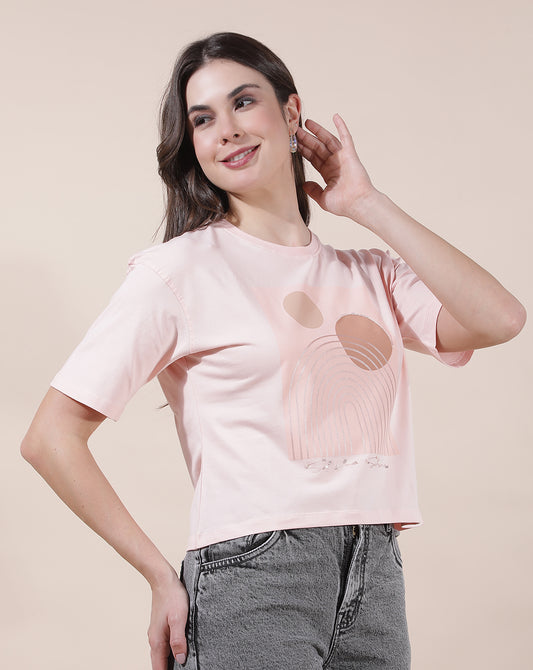 T-Shirt for Women l Breathable & Soft with Color Fastness Regular Fit Round Neck Cotton Blend Fabric Printed Pattern