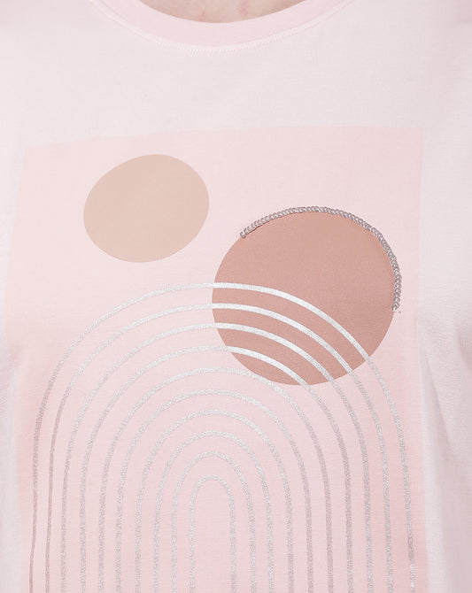 T-Shirt for Women l Breathable & Soft with Color Fastness Regular Fit Round Neck Cotton Blend Fabric Printed Pattern