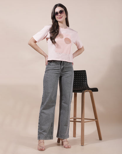 T-Shirt for Women l Breathable & Soft with Color Fastness Regular Fit Round Neck Cotton Blend Fabric Printed Pattern