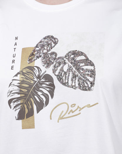 T-Shirt for Women l Breathable & Soft with Color Fastness Regular Fit Round Neck Cotton Blend Fabric Embroidered Pattern