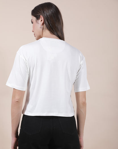 T-Shirt for Women l Breathable & Soft with Color Fastness Regular Fit Round Neck Cotton Blend Fabric Embroidered Pattern