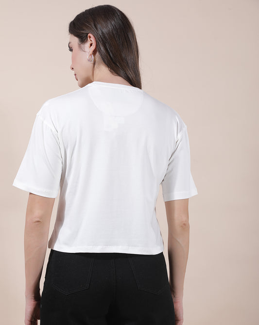 T-Shirt for Women l Breathable & Soft with Color Fastness Regular Fit Round Neck Cotton Blend Fabric Embroidered Pattern