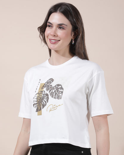 T-Shirt for Women l Breathable & Soft with Color Fastness Regular Fit Round Neck Cotton Blend Fabric Embroidered Pattern