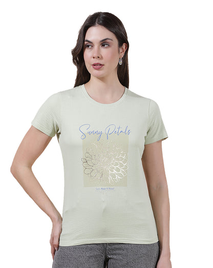 T-Shirt for Women l Breathable & Soft with Color Fastness Regular Fit Round Neck Poly Cotton Fabric Printed Pattern