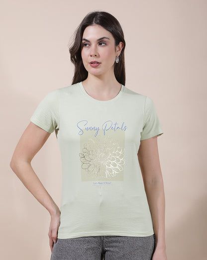 T-Shirt for Women l Breathable & Soft with Color Fastness Regular Fit Round Neck Poly Cotton Fabric Printed Pattern