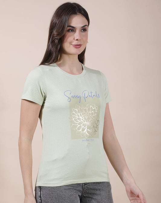 T-Shirt for Women l Breathable & Soft with Color Fastness Regular Fit Round Neck Poly Cotton Fabric Printed Pattern