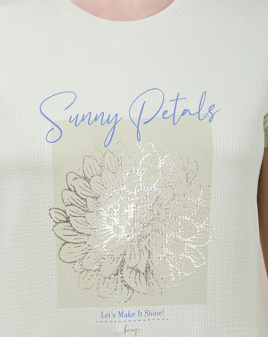 T-Shirt for Women l Breathable & Soft with Color Fastness Regular Fit Round Neck Poly Cotton Fabric Printed Pattern
