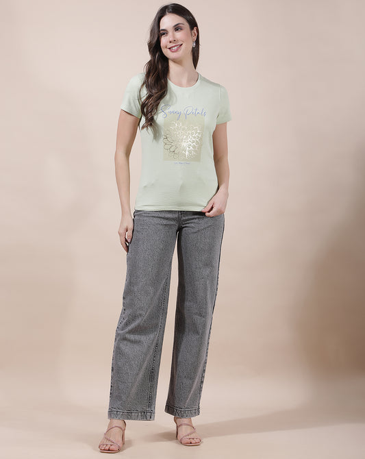 T-Shirt for Women l Breathable & Soft with Color Fastness Regular Fit Round Neck Poly Cotton Fabric Printed Pattern