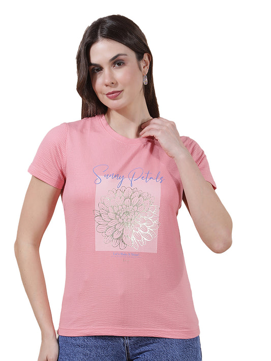T-Shirt for Women l Breathable & Soft with Color Fastness Regular Fit Round Neck Poly Cotton Fabric Printed Pattern