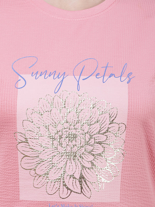T-Shirt for Women l Breathable & Soft with Color Fastness Regular Fit Round Neck Poly Cotton Fabric Printed Pattern