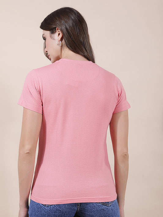 T-Shirt for Women l Breathable & Soft with Color Fastness Regular Fit Round Neck Poly Cotton Fabric Printed Pattern