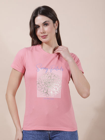 T-Shirt for Women l Breathable & Soft with Color Fastness Regular Fit Round Neck Poly Cotton Fabric Printed Pattern
