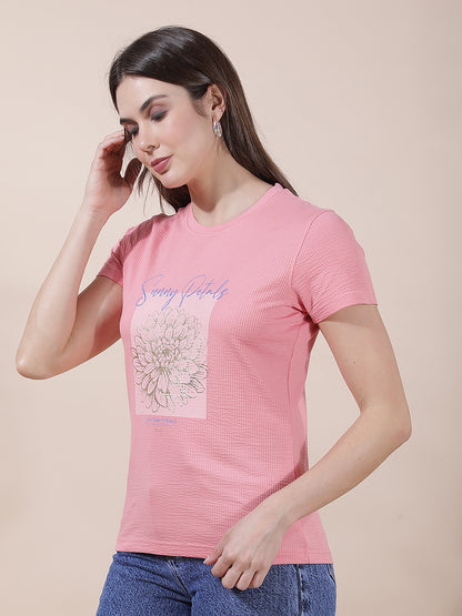 T-Shirt for Women l Breathable & Soft with Color Fastness Regular Fit Round Neck Poly Cotton Fabric Printed Pattern