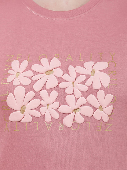 T-Shirt for Women l Breathable & Soft with Color Fastness Regular Fit Round Neck Poly Cotton Fabric Printed Pattern