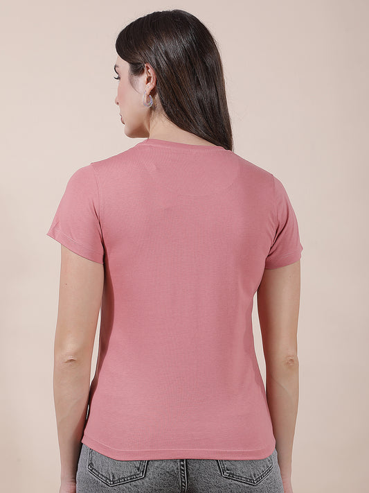 T-Shirt for Women l Breathable & Soft with Color Fastness Regular Fit Round Neck Poly Cotton Fabric Printed Pattern