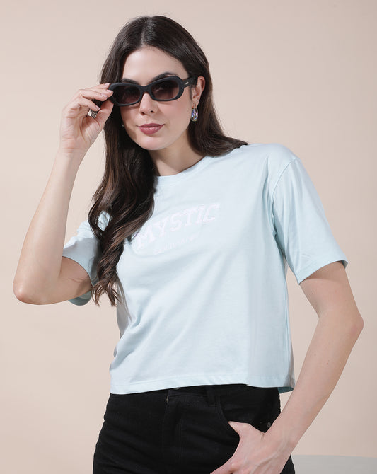 T-Shirt for Women l Breathable & Soft with Color Fastness Regular Fit Round Neck Poly Cotton Fabric Solid Pattern