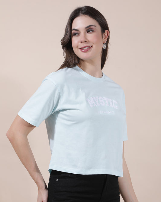 T-Shirt for Women l Breathable & Soft with Color Fastness Regular Fit Round Neck Poly Cotton Fabric Solid Pattern