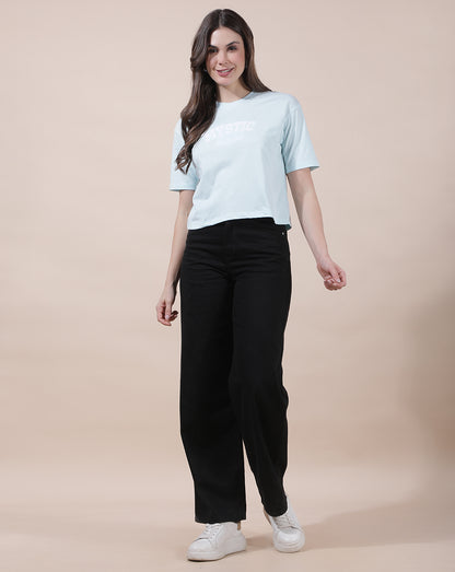 T-Shirt for Women l Breathable & Soft with Color Fastness Regular Fit Round Neck Poly Cotton Fabric Solid Pattern