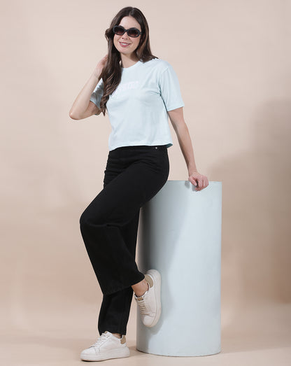 T-Shirt for Women l Breathable & Soft with Color Fastness Regular Fit Round Neck Poly Cotton Fabric Solid Pattern