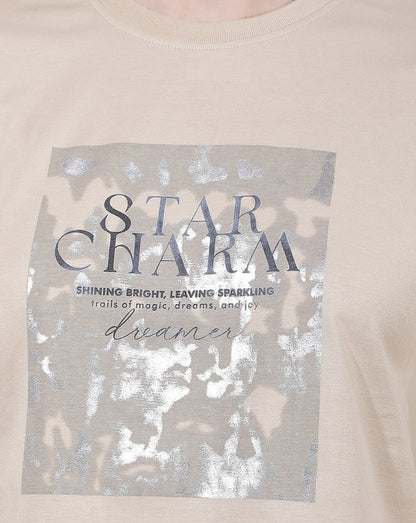 T-Shirt for Women l Breathable & Soft with Color Fastness Regular Fit Round Neck Poly Cotton Fabric Printed Pattern