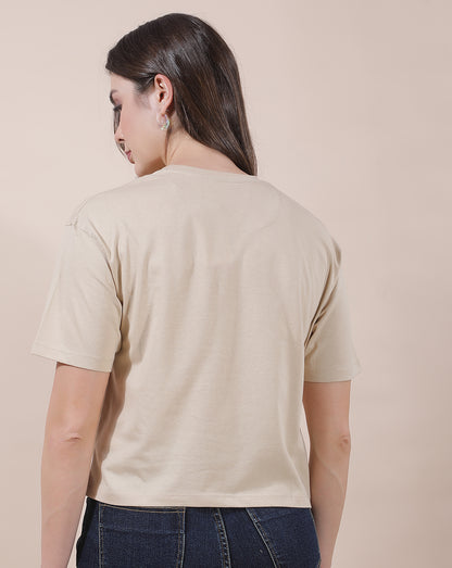 T-Shirt for Women l Breathable & Soft with Color Fastness Regular Fit Round Neck Poly Cotton Fabric Printed Pattern