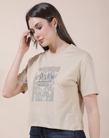 T-Shirt for Women l Breathable & Soft with Color Fastness Regular Fit Round Neck Poly Cotton Fabric Printed Pattern
