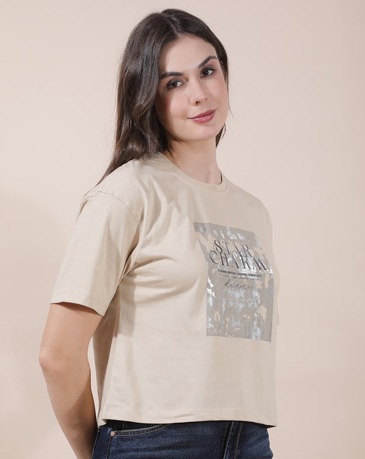 T-Shirt for Women l Breathable & Soft with Color Fastness Regular Fit Round Neck Poly Cotton Fabric Printed Pattern