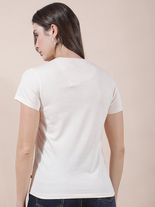 T-Shirt for Women l Breathable & Soft with Color Fastness Regular Fit Round Neck Poly Cotton Fabric Printed Pattern