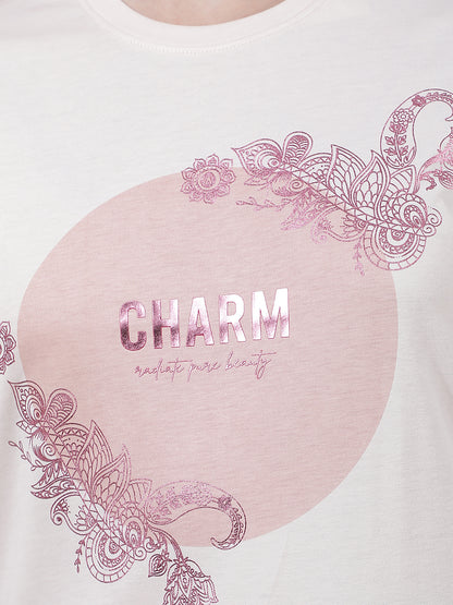 T-Shirt for Women l Breathable & Soft with Color Fastness Regular Fit Round Neck Poly Cotton Fabric Printed Pattern