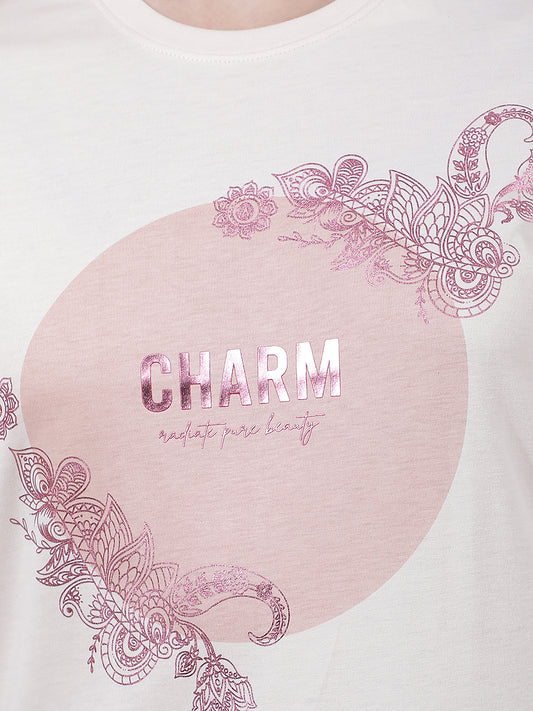 T-Shirt for Women l Breathable & Soft with Color Fastness Regular Fit Round Neck Poly Cotton Fabric Printed Pattern