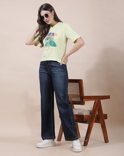 T-Shirt for Women l Breathable & Soft with Color Fastness Regular Fit Round Neck Poly Cotton Fabric Printed Pattern