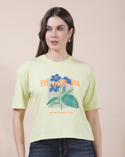 T-Shirt for Women l Breathable & Soft with Color Fastness Regular Fit Round Neck Poly Cotton Fabric Printed Pattern