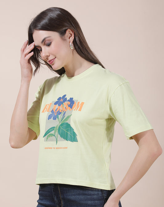 T-Shirt for Women l Breathable & Soft with Color Fastness Regular Fit Round Neck Poly Cotton Fabric Printed Pattern