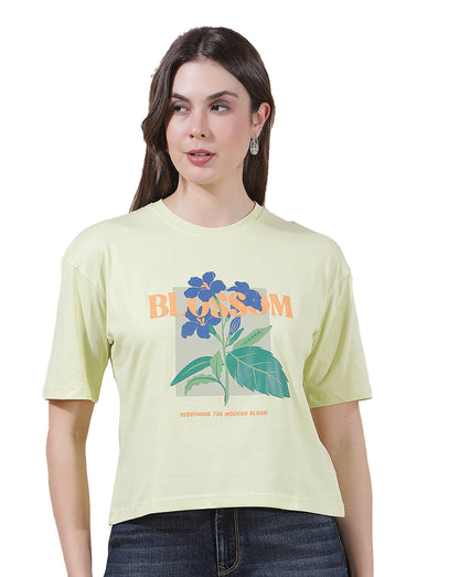 T-Shirt for Women l Breathable & Soft with Color Fastness Regular Fit Round Neck Poly Cotton Fabric Printed Pattern