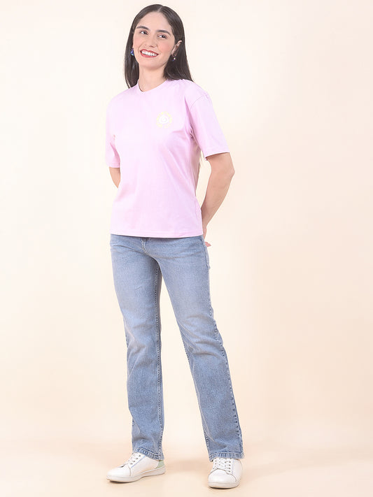 T-Shirt for Women l Breathable & Soft with Color Fastness Regular Fit Round Neck Poly Cotton Fabric Printed Pattern