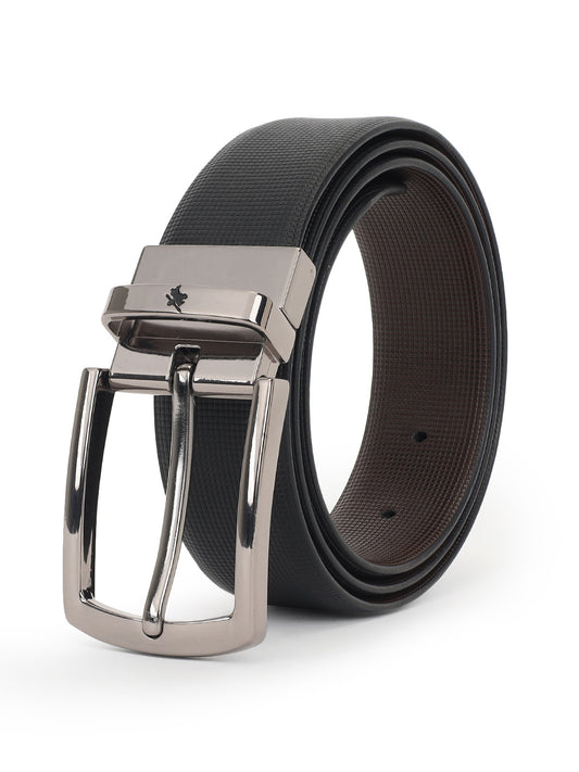 Men's Textured Black Brown Reversible Formal Belt