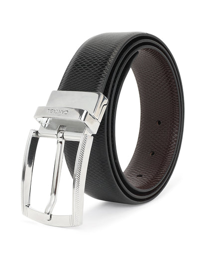 Men's Textured Black Brown Reversible Formal Belt
