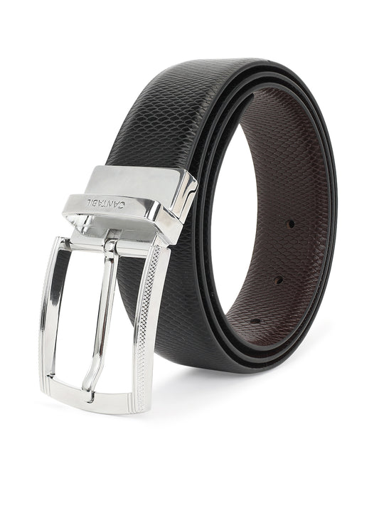 Men's Textured Black Brown Reversible Formal Belt