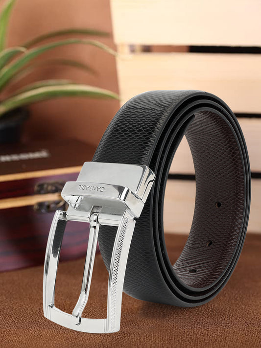 Men's Textured Black Brown Reversible Formal Belt