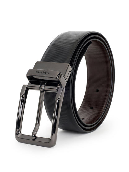 Men's Textured Black Brown Reversible Formal Belt