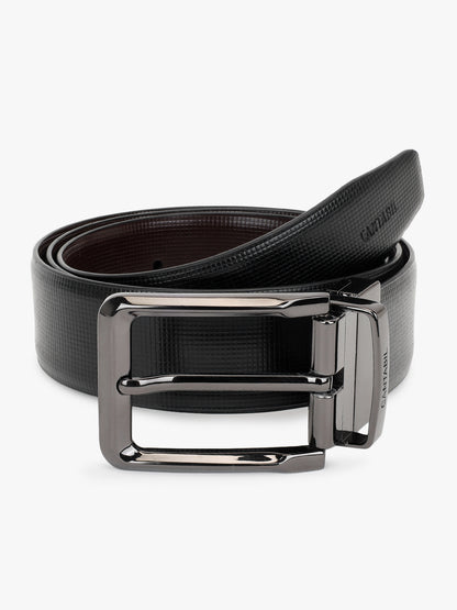 Men's Textured Black Brown Reversible Formal Belt