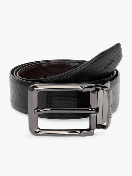 Men's Textured Black Brown Reversible Formal Belt